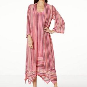 G by giuliana black label Pink Orange Crochet Overlay Open Front Duster Cardigan